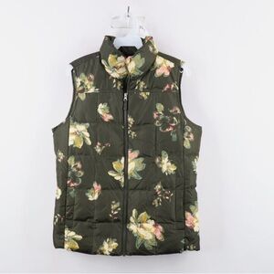 Lands' End floral Duck Down Vest with Stand-Up Collar and Sleeveless Design